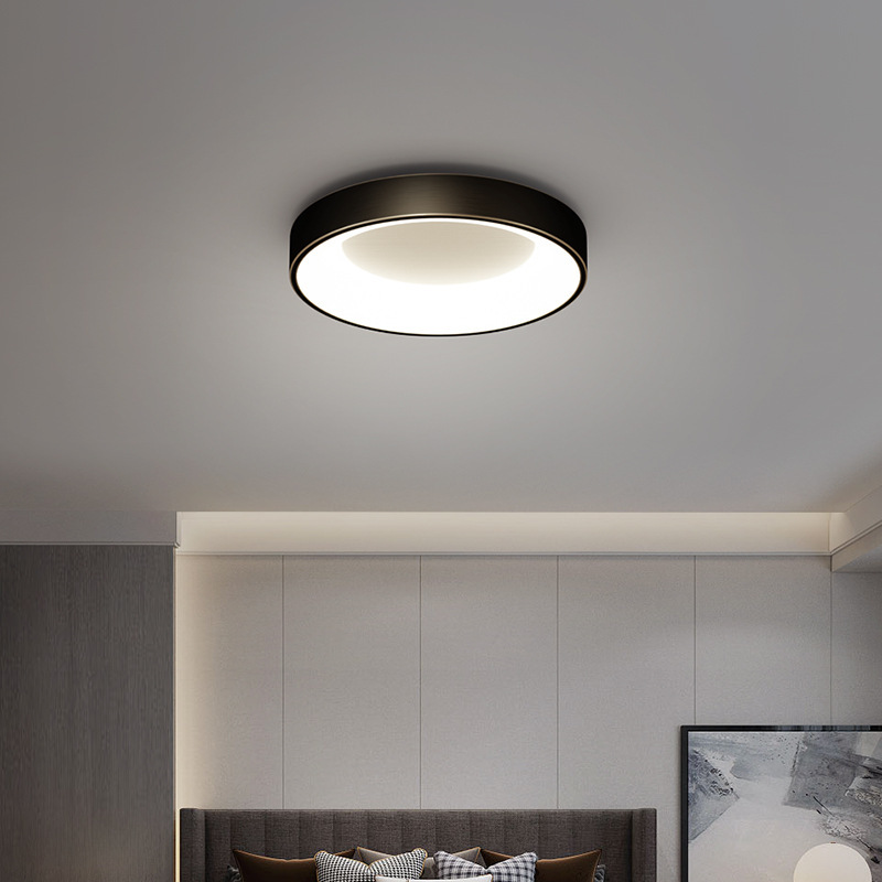 纯铜led吸顶灯圆形卧室书房客黑色全铜创意个性家用室内照明灯具