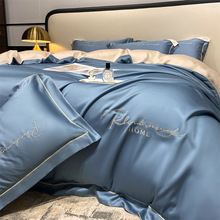 夏季水洗真丝床上四件套冰丝北欧风裸睡床品被套床单人三件套床笠