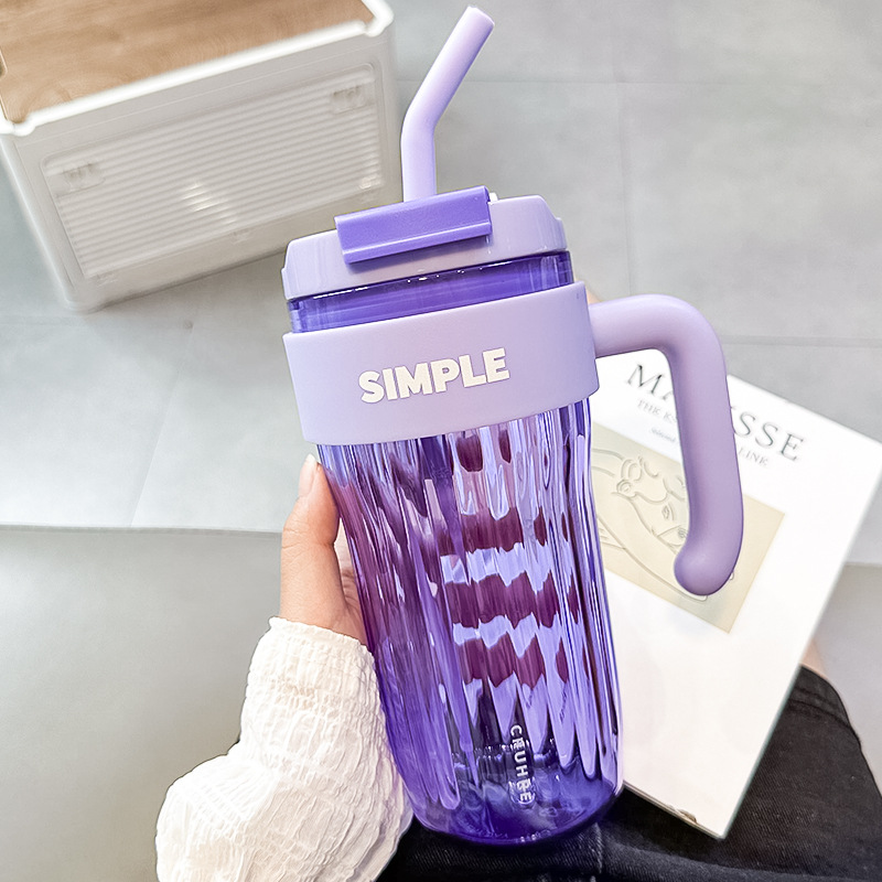 Water Cup Female New 2023 Coffee Cup with Handle Straw Cup Plastic Summer Girl Good-looking Office Cup