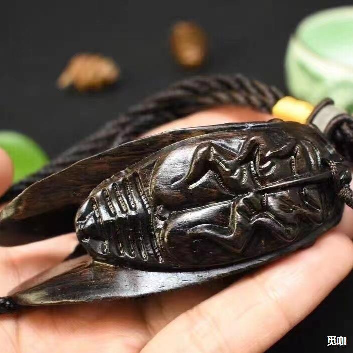 p9ix批发紫光檀一鸣惊人黑檀木木雕手把件知了金蝉文玩工艺品厂家