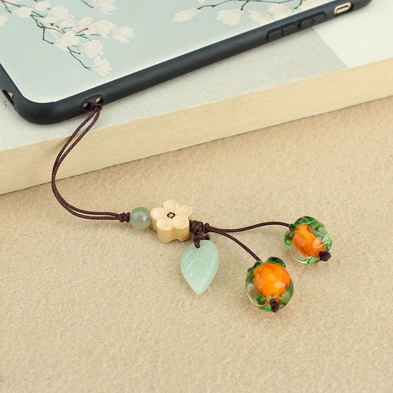 Persimmon Colored Glaze Persimmon Car Key Ring Pendant Persimmon Leaf Youcheng Mobile Phone Charm Creative Retro Pendant Lanyard