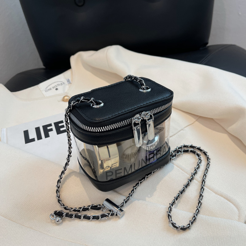 2023 Autumn Fashion Makeup Storage Shoulder Chain Bag Classic Style Transparent Box Bag All-Match Niche Messenger Bag for Women