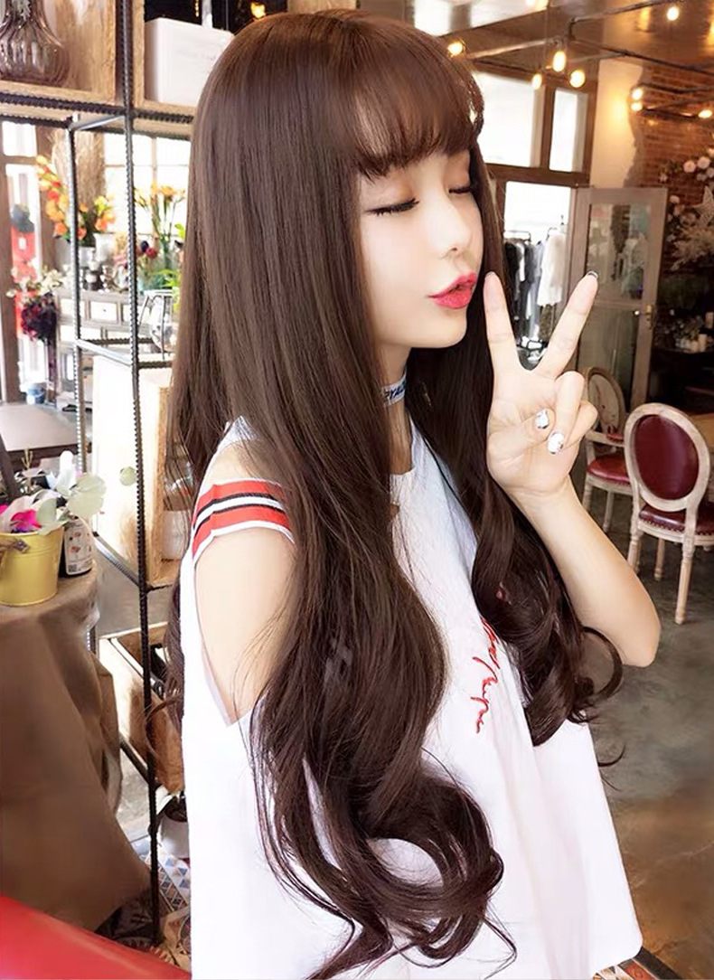 时尚假发女长卷发空气刘海玉米烫长发批发真人长卷假发头套
