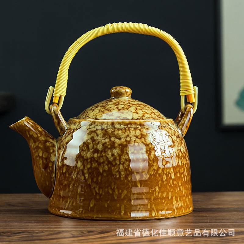 Cross-Border Kiln Baked Teapot Japanese Style Teapot Large Capacity Loop-Handled Teapot Household Retro Single Teapot Water Pitcher Ceramic Tea Set