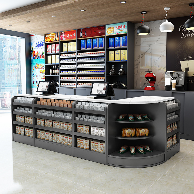 超市玻璃收银台母婴店吧台药店柜台店铺小型转角便利店烟酒柜组合