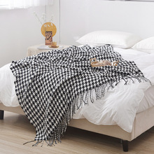 印象北欧品牌针织毯黑白色经典千鸟格毯床尾搭毯沙发盖毯民宿专用