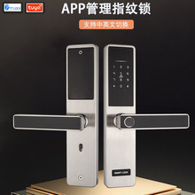 欧标指纹门锁304不锈钢APP通通锁蓝牙公寓带系统指纹开门安装方便