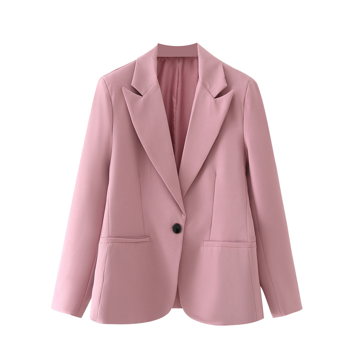 2022春季ins女装粉色西装外套一粒扣西服