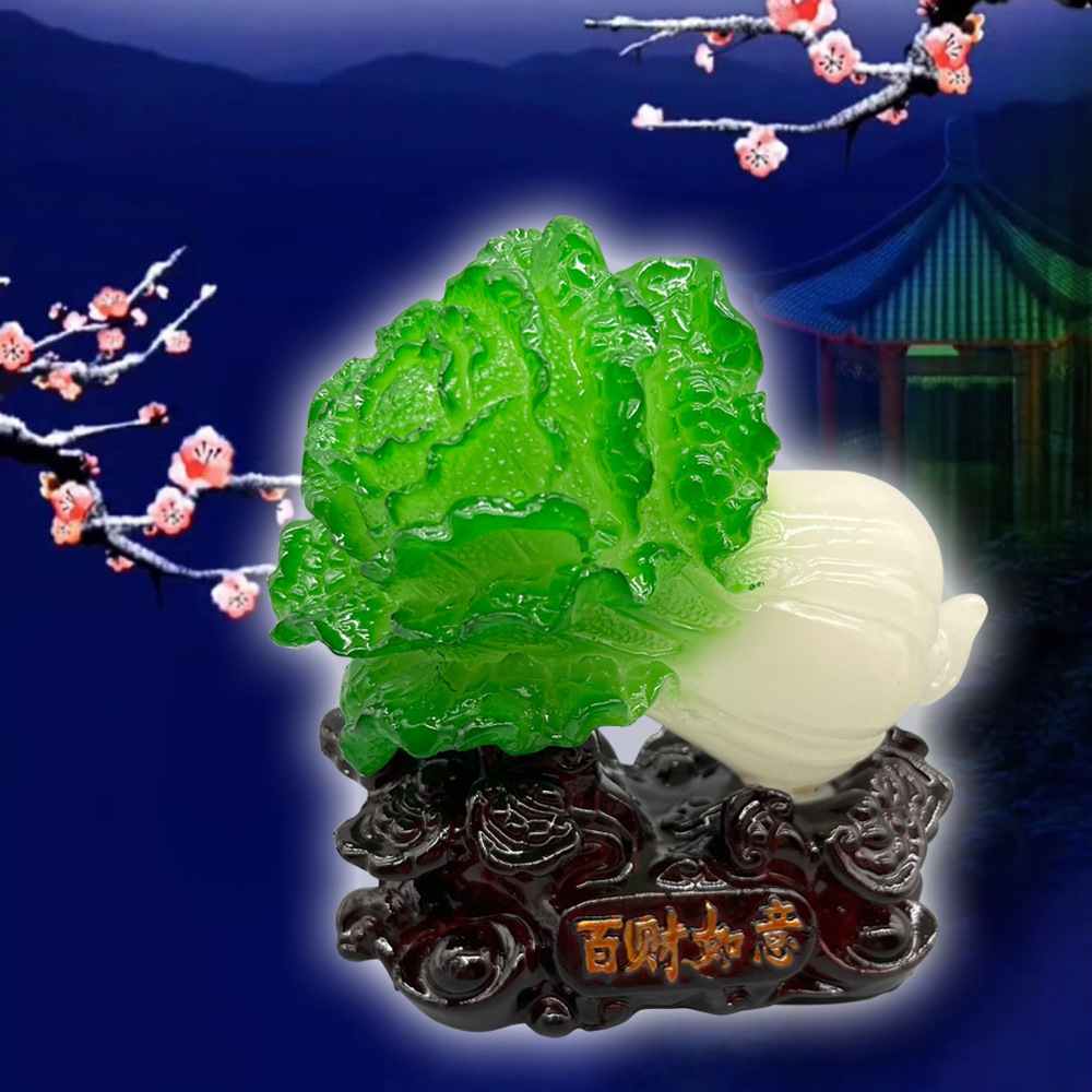 创意树脂工艺品玉白菜百财如意摆件家居办公室桌面摆件轻奢风装饰