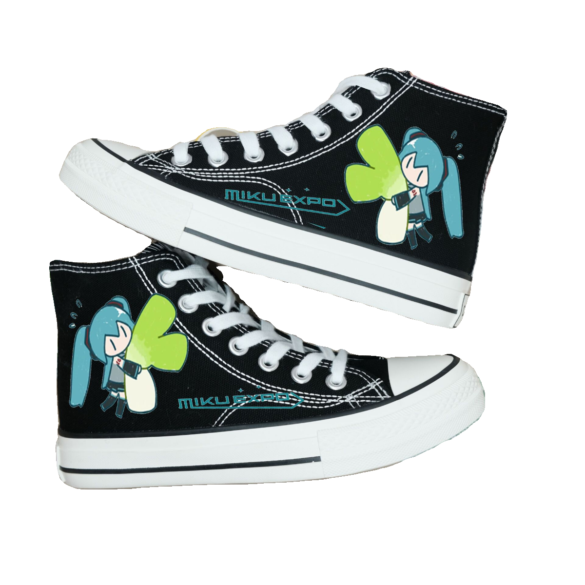 跨境新款二次元初音动漫未来联名校园男女学生高帮潮流卡通帆布鞋