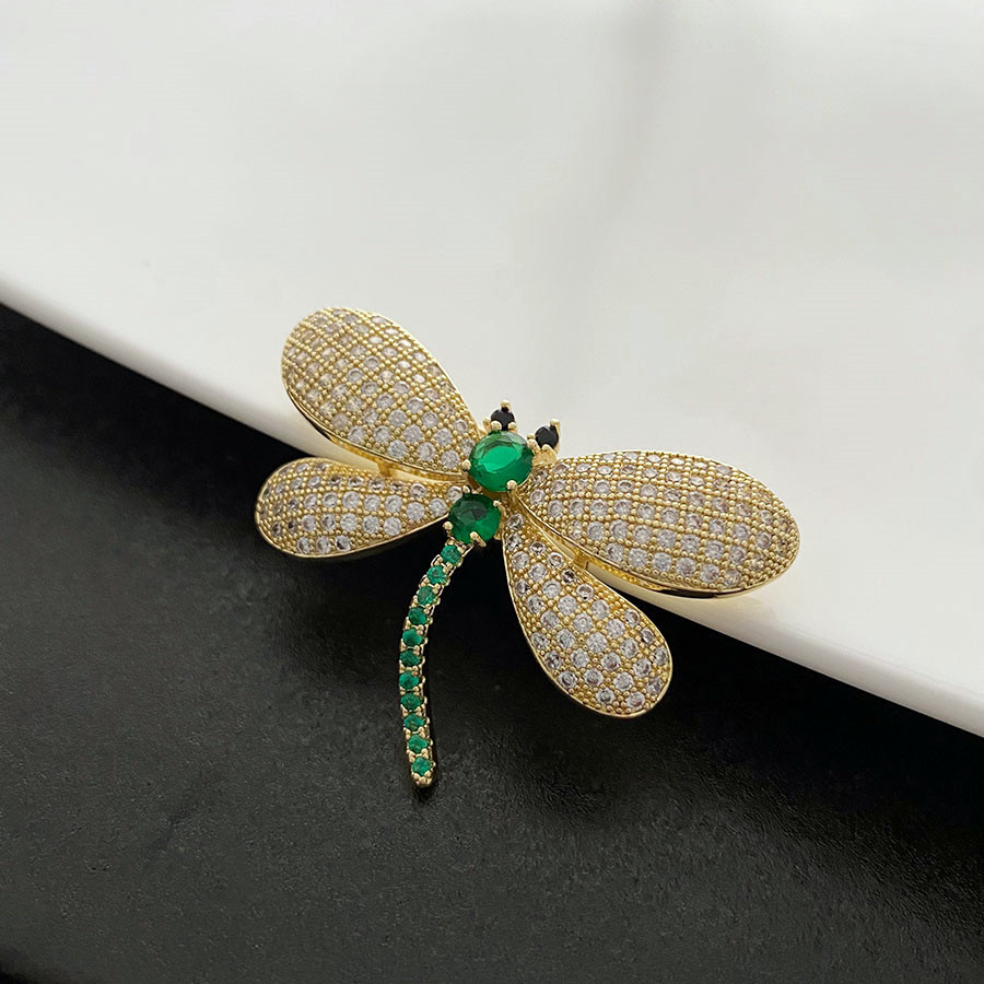 Rhinestone Dragonfly Breastpin Business Suit Corsage Design Pin High-End Exquisite Luxury Niche Collar Pin Anti-Exposure Accessories