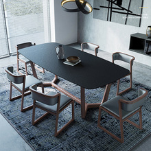 火烧石餐桌椅组合北欧现代简约家用小户型吃饭桌子火山石实木饭桌