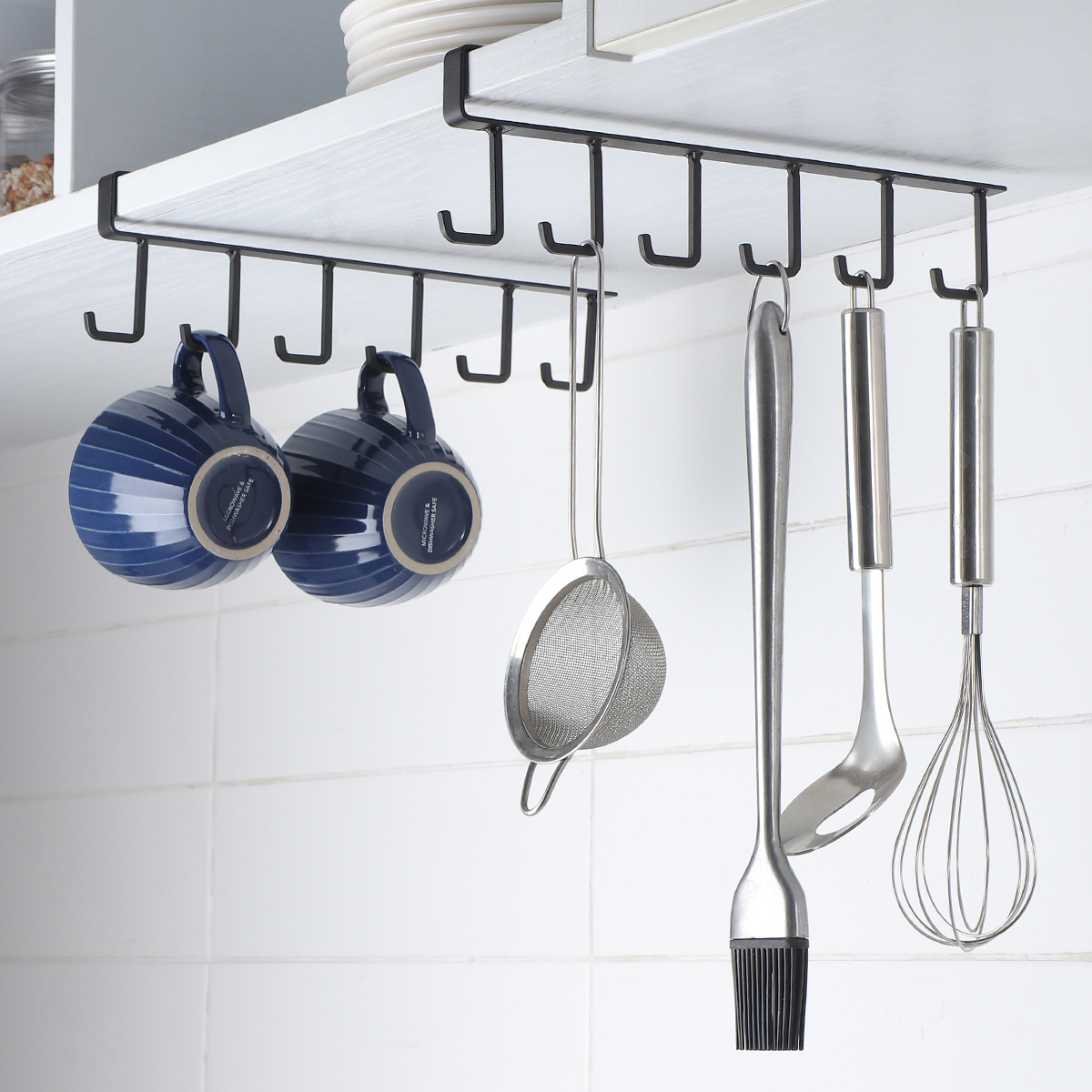 免打孔铁艺橱柜下挂钩厨房收纳咖啡杯厨具挂架倒挂沥水杯架置物架