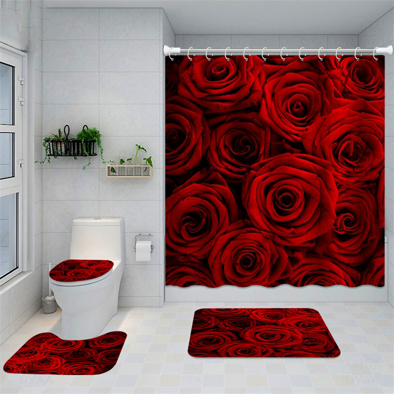 Come * Picture * Set * Rose AliExpress Amazon Cross-Border Hot Sale Creative 3D Digital Printing Shower Curtain Polyester