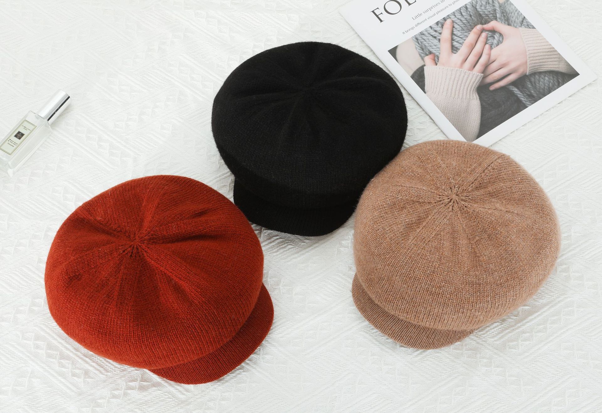 Autumn and Winter Wool Beret Fashion Student Hat Solid Color Warm Knitted Newsboy Hat Women's British Beret