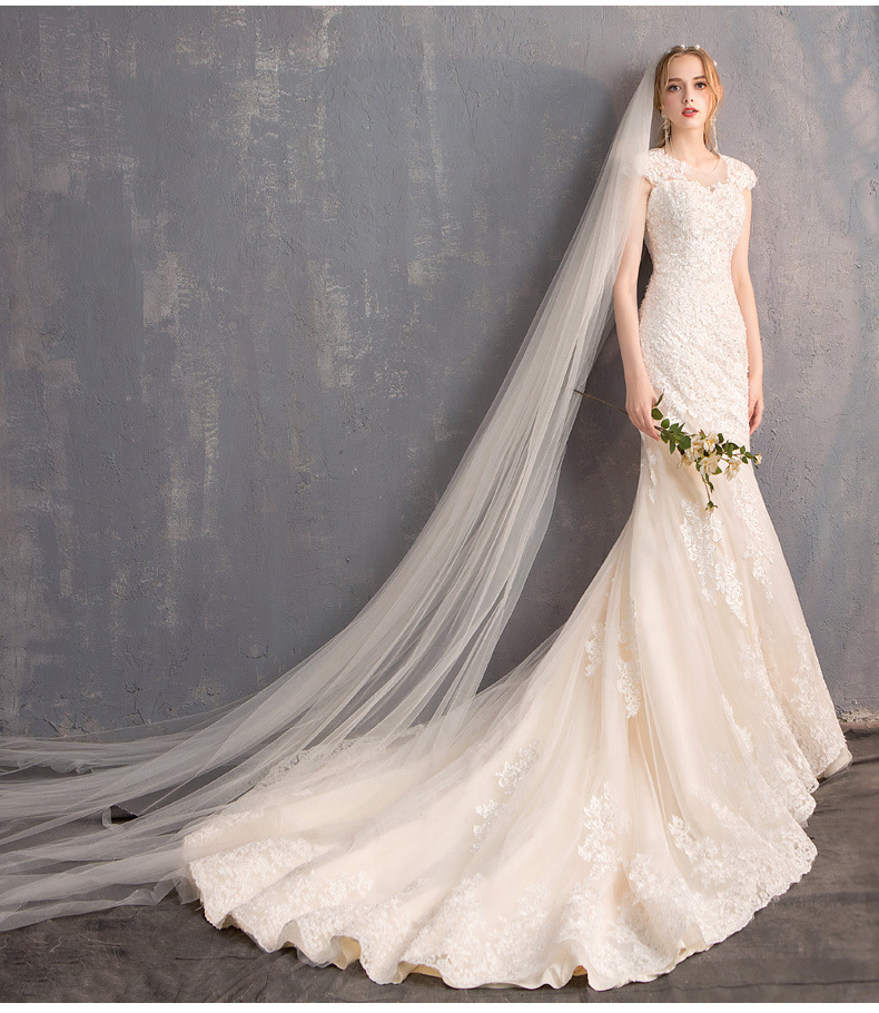 拖尾婚纱2022新款韩版显瘦新娘结婚礼服性感修身修身简约鱼尾