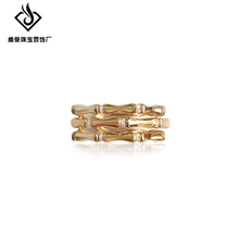 跨境欧美韧竹竹节复古金戒指女轻奢高级设计感小众冷淡风个性指环