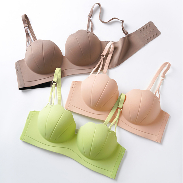 2300黑科技防滑无肩带抹胸贝壳内衣柔软手掌杯贴身侧收聚拢文胸罩