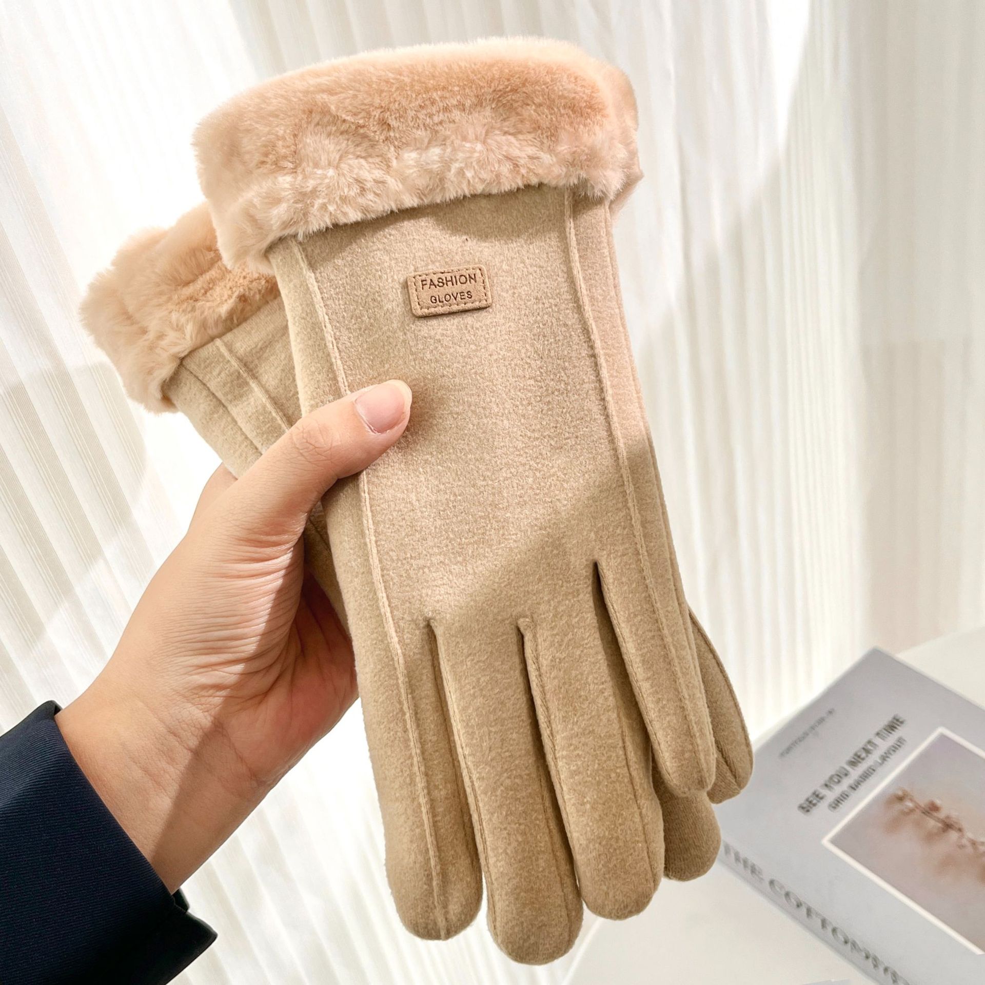 Women's Winter Gloves Fleece Lined Padded Warm Keeping Cute Suede Women's Riding Cold-Proof Windproof Cycling Touch Screen Winter