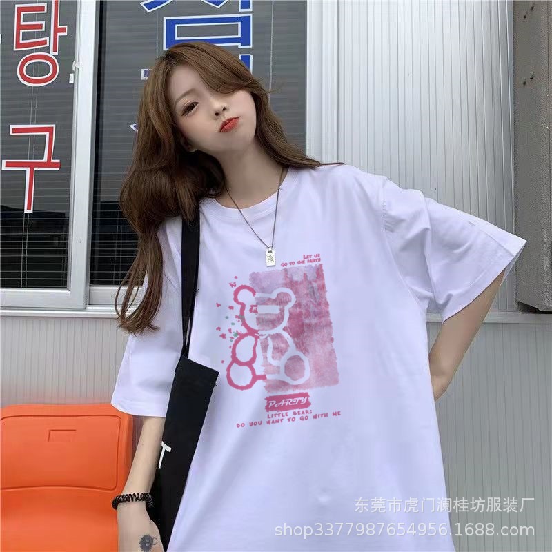 2023 Summer New Korean Style Women's Short Sleeve round Neck Loose Cotton Women's T-shirt Bottoming Shirt Stall Foreign Trade Wholesale