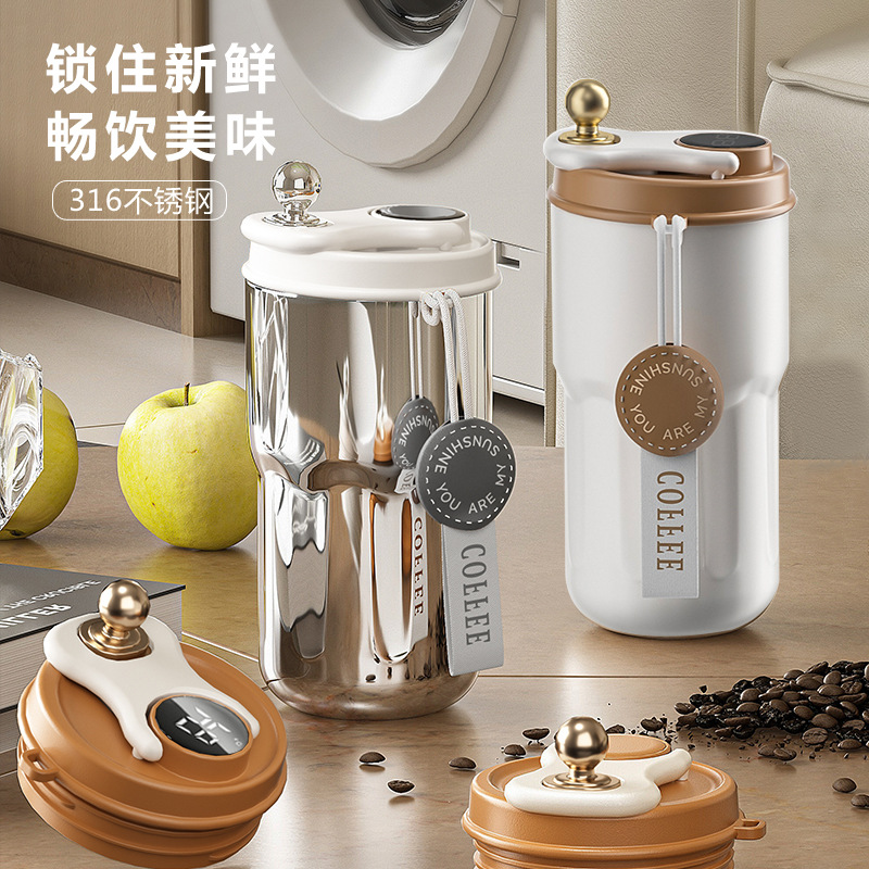 316 Stainless Steel Vacuum Cup Coffee Cup Smart Temperature Display Portable Portable Cup Large Capacity Portable Cup American Water Cup