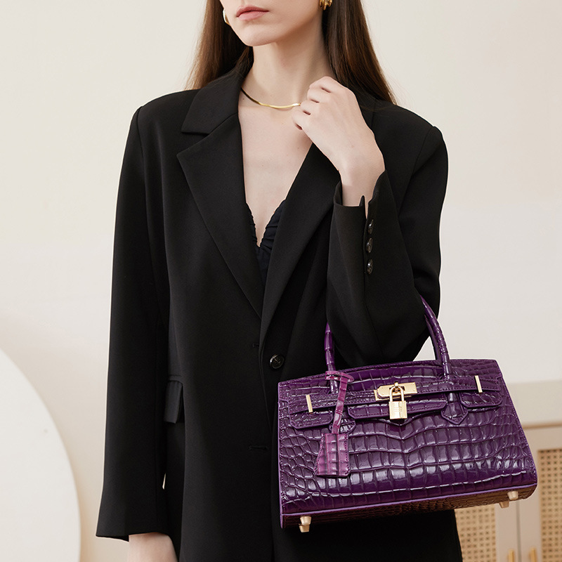 Birkin Bag Women's 2023 New Fashion Lock Leather Women's Bag Versatile Handbag Large Capacity Crocodile Large Crossbody Bag