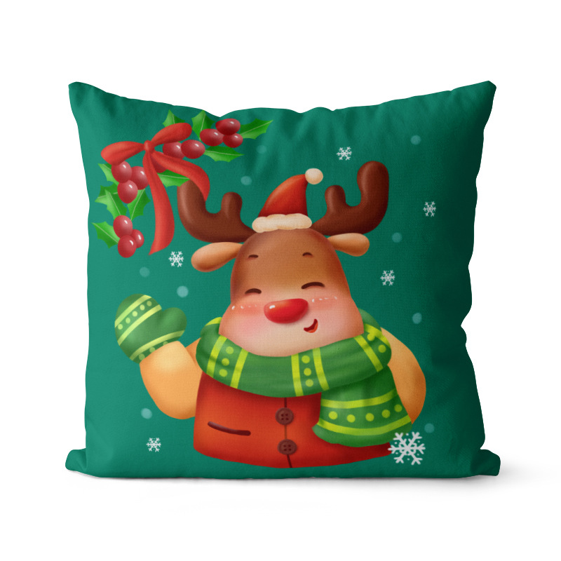 2023 New Home Cartoon Square Christmas Pillow Cover Bedside Home Sofa Green Series Plush Pillow