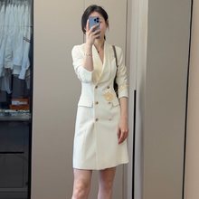 白色西装连衣裙女高级感2024新款职业气质中长款珠宝店经理工作服