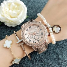 小三针装饰满钻手表女表跨境新款时尚手表银色女士镶钻手表