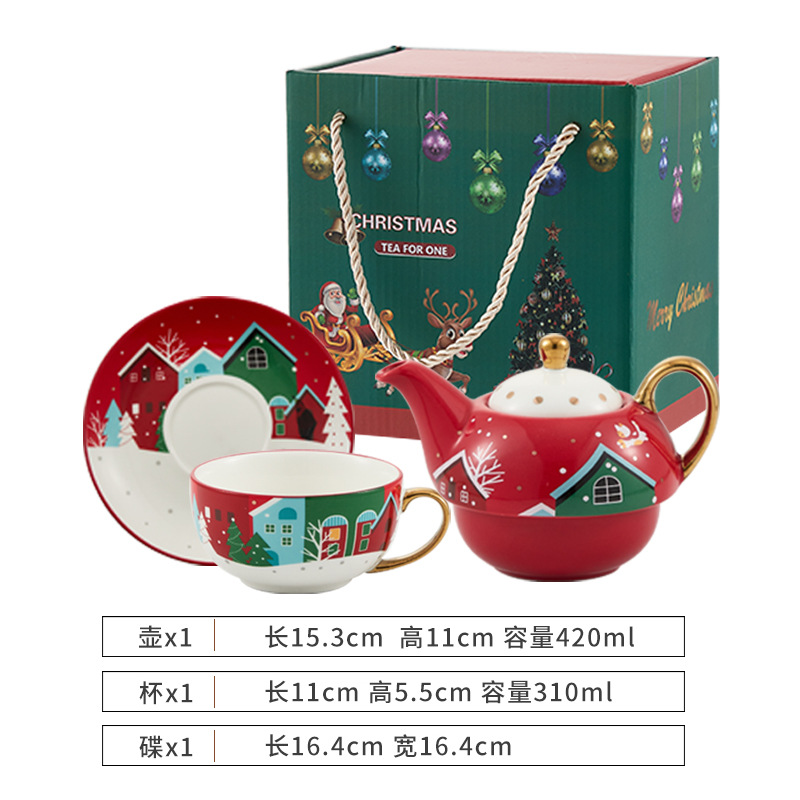 Ins Christmas Ceramic Cup Dish Amazon Hot Sale Featured Gold-Plated Tea Set Christmas Gift One Pot One Cup