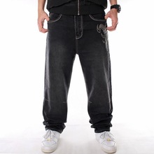 Men Street Dance Hiphop Jeans Fashion Embroidery Black Loose