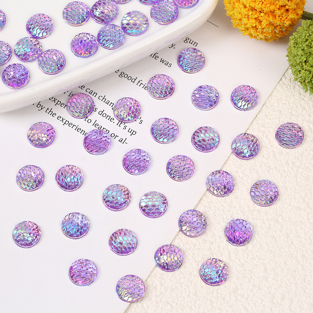 10mm Scale Color Acrylic Bottoming Drill round Mermaid Colorful Patch DIY Decorative Jewelry Semi-Finished Products