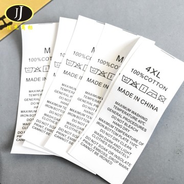 现货英文cotton棉成分水洗标带尺码胶带材质切好码数齐全包邮