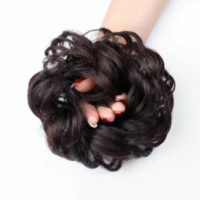 Realistic Wig Hair Band Rubber Band Hair Bag Updo Latte Art Small Balls Bud Female Headdress Flower Fluffy Curly Hair Large Hair Tie