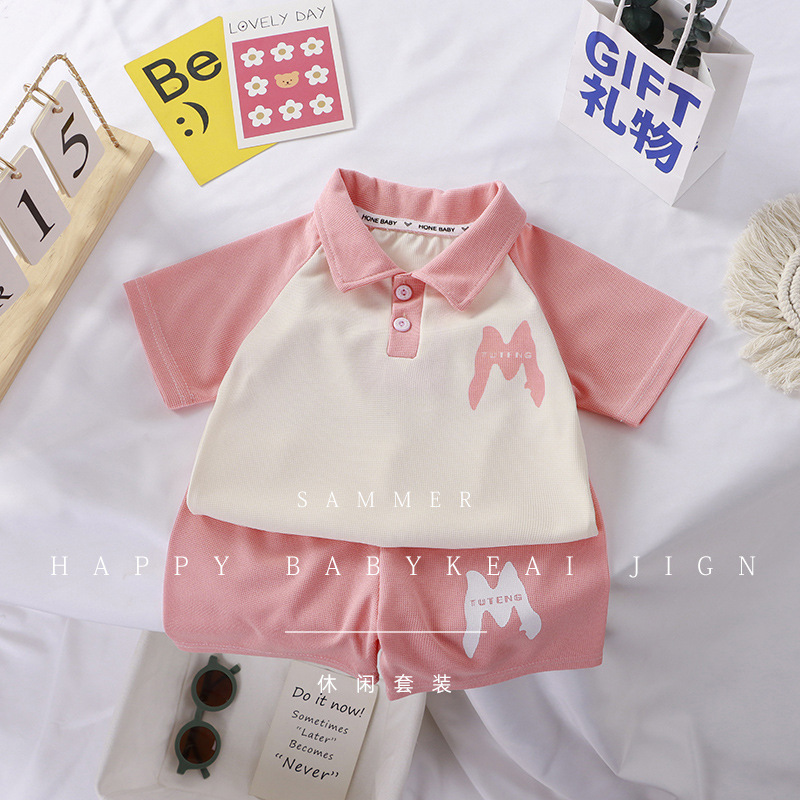 Children's Polo Shirt Suit New Korean Style Color Matching Summer Short Sleeve Shorts Lapel Boys and Girls Casual Sports Sets