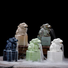 新款陶瓷石狮干冰壶陶瓷工艺品家用可爱小摆件茶具配件中式简约禅