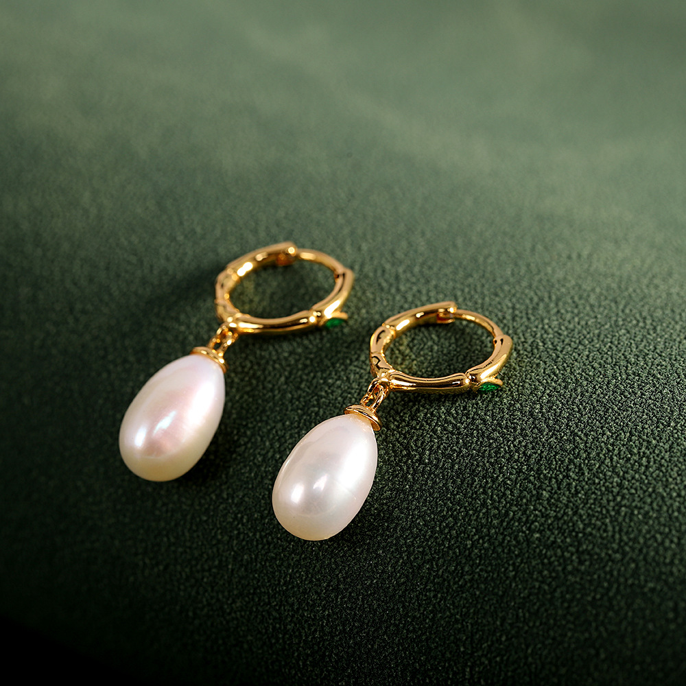 人品银品 s925纯银饰品镶嵌珍珠耳坠 简约镀金时尚个性耳饰-阿里巴巴