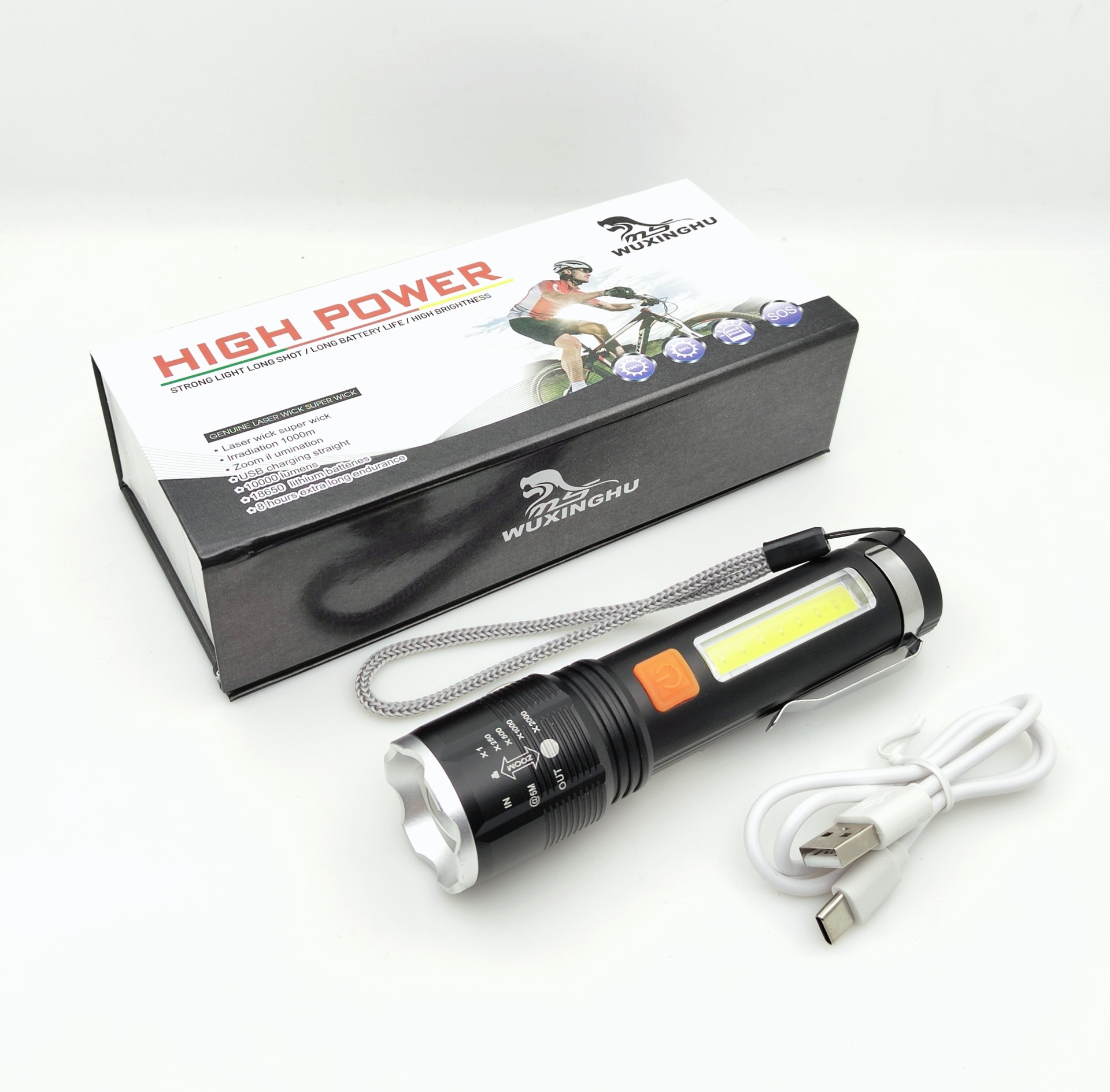 New Aluminum Alloy P50 Outdoor Zoom Long-Range Red Light Warning Emergency Light Cob Sidelight Flashlight