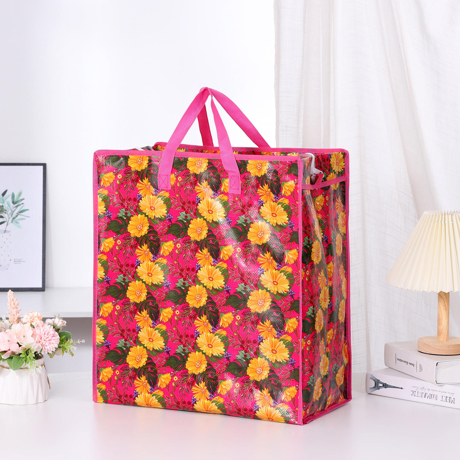 pp加厚手提塑料编织袋彩印覆膜拉链袋厂家定制出口购物袋