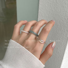 国亚力克珍珠戒指套装组合女法式复古感食指戒时尚个性指环