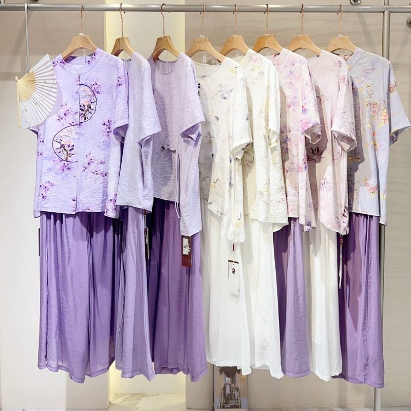 新中式棉麻天丝套装国风系列连衣裙撤柜品牌折扣女装批发一手货源