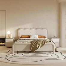 现代简约奶油风实木床1.5米静音双人床1.8米卧室榫卯床板