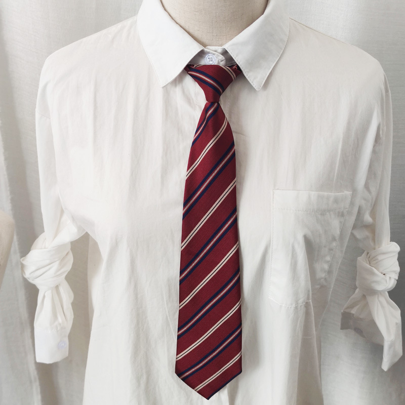 日系jk基础款绀红条纹手打免打领带尖角领结领花搭配衬衣装饰摄影