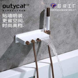 跨境明装浴缸水龙头酒店卫浴置物花洒套装全铜瀑布浴缸水龙头批发