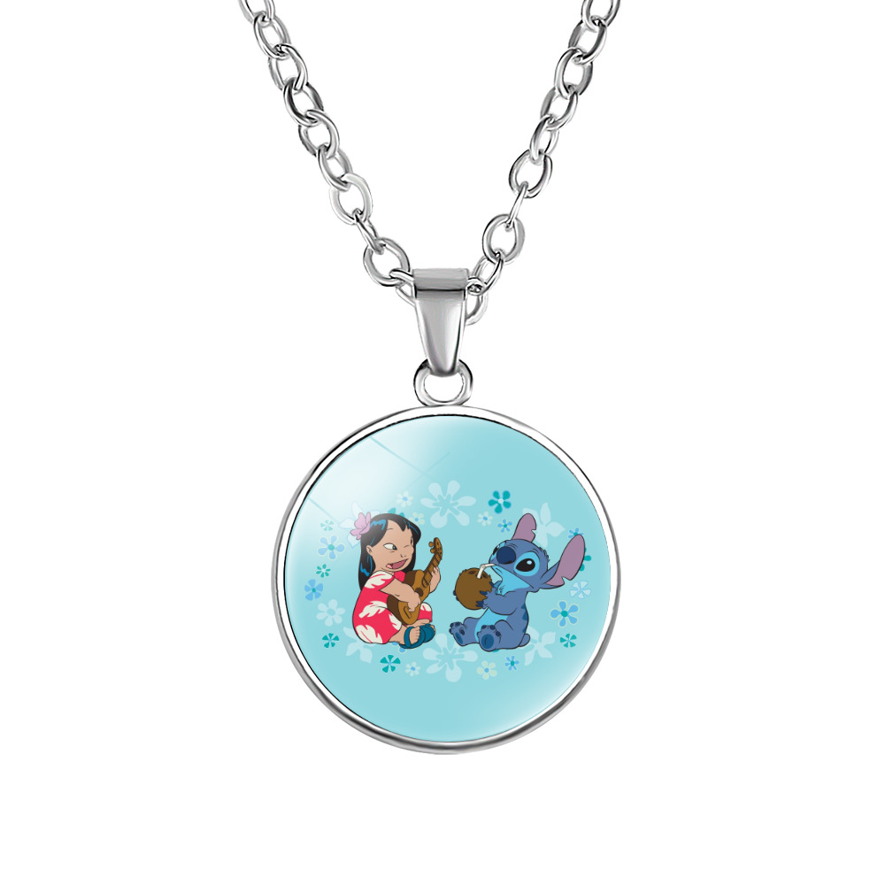 Stitch Cartoon Pattern Time Stone Single-Sided Necklace Cross-Border New Accessories Stitch Stitch Necklace