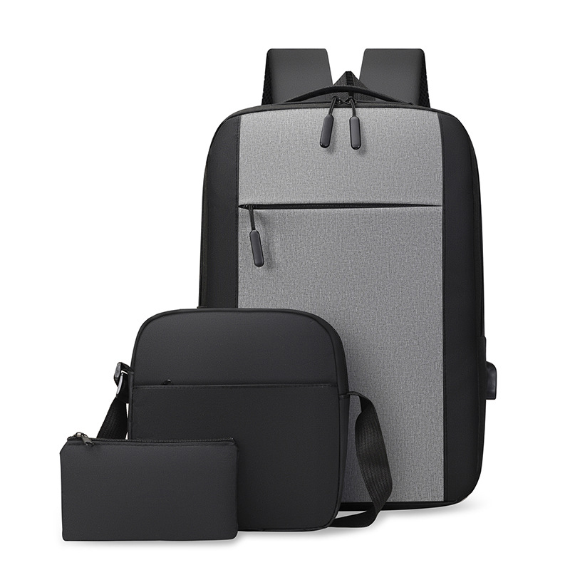 2022 New Backpack Computer Bag Three-Piece Middle School Student Schoolbag Men's Casual Bag USB Rechargeable Printable