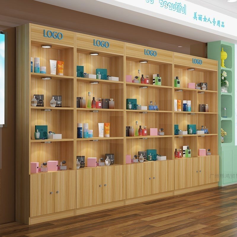 置物架小商品货品鞋架家用中间木柜美甲店店铺展架展示柜组合样品