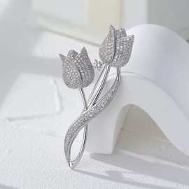 西凉妃子高档锆石郁金香胸针彩色韩版郁金香胸花气质礼物别针批发