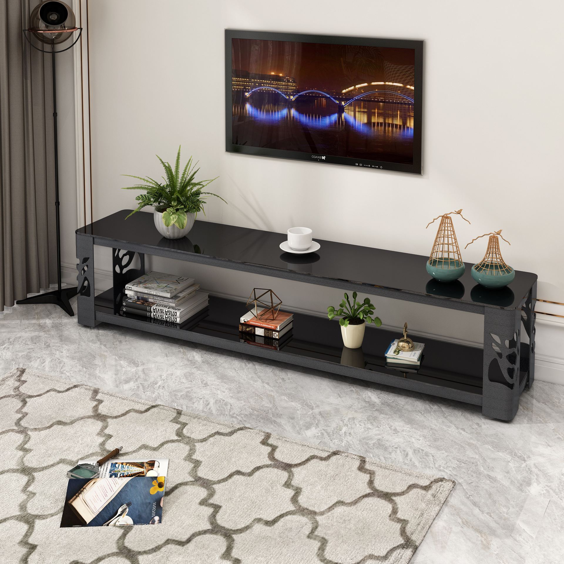 简约现代电视柜茶几组合铁艺钢化玻璃影视柜客厅创意个性风格包邮