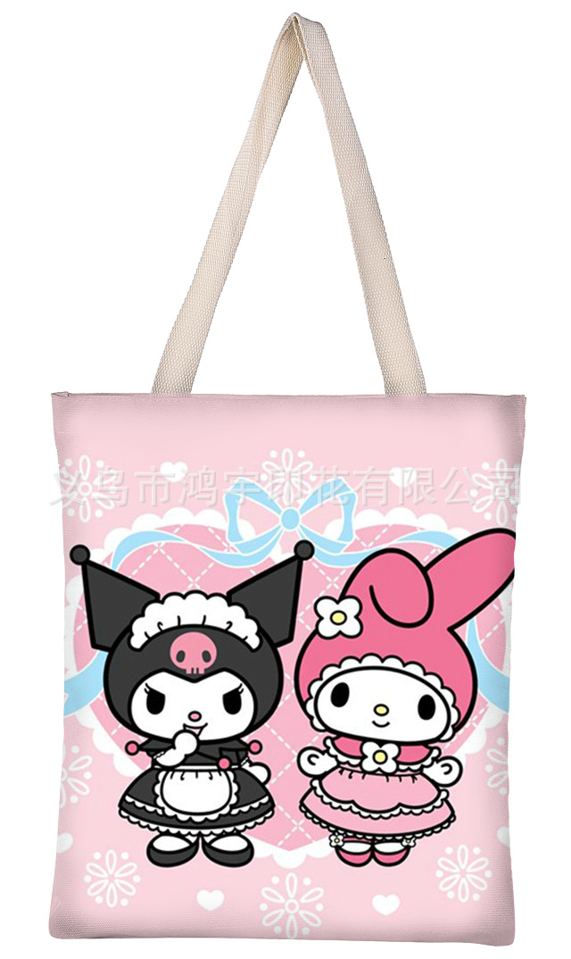 Sanrio Cute Girl Pink Personality Canvas Bag Student Shoulder Bag Storage Cotton Handbag in Stock Wholesale